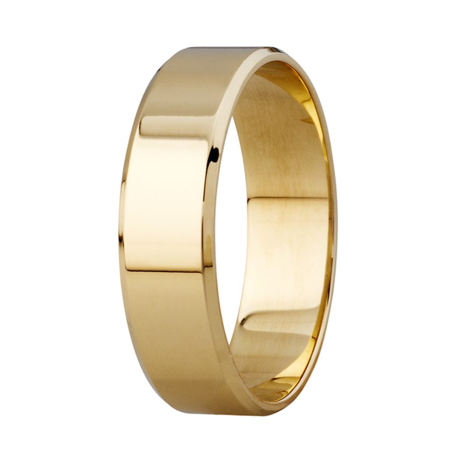 9KT Yellow gold polishes bevelled edge wedding ring (6mm)