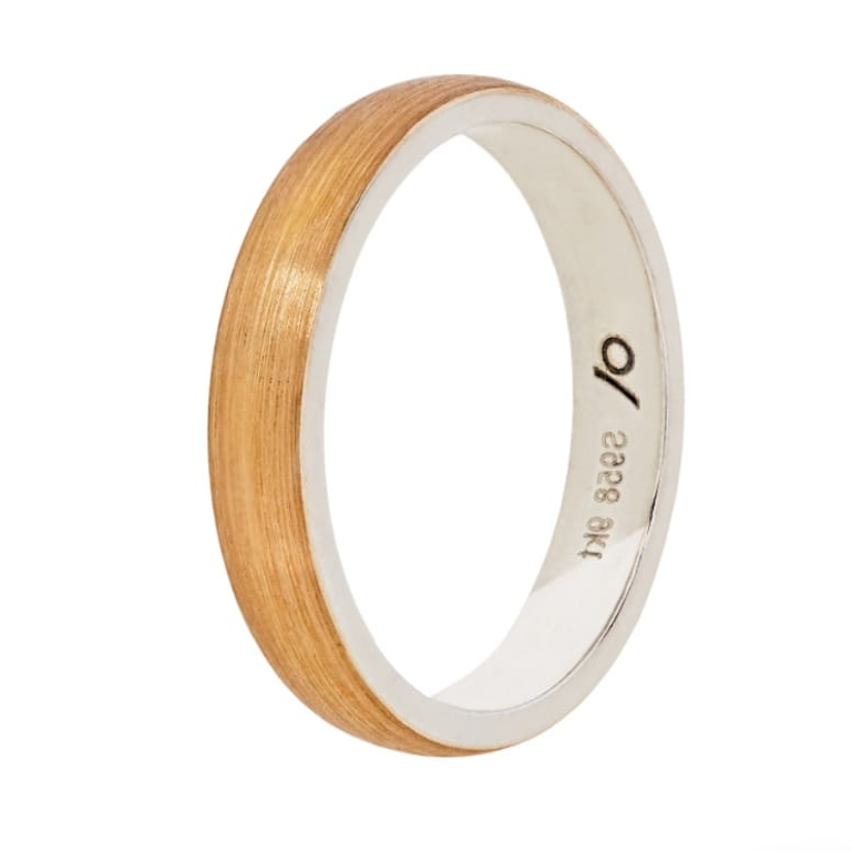 9Kt Yellow Gold & Argentium wedding band - domed brushed (4mm)