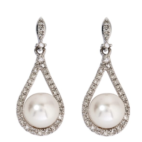 9Kt White Gold Diamond & White fresh water Pearl drop earring (0.17ct)