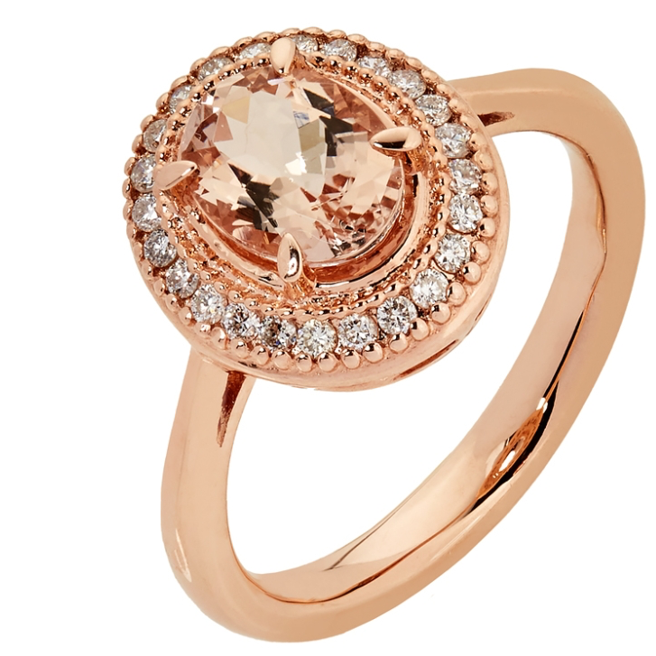 9kt Rose Gold oval Morganite & Diamond ring (8x6mm)