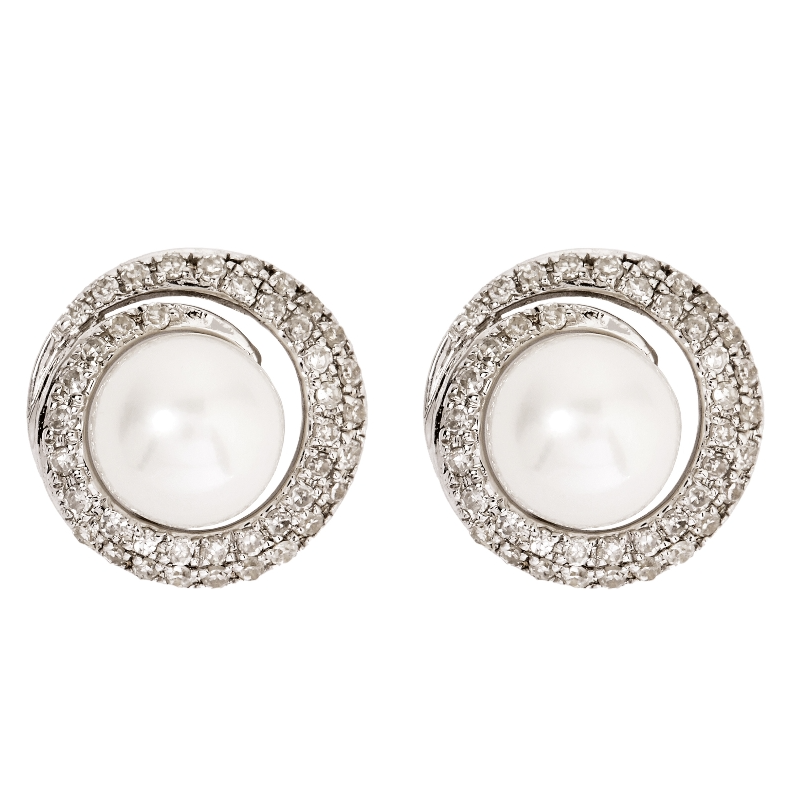 9kt White Gold Diamond & White fresh water Pearl stud earring (0.20ct)